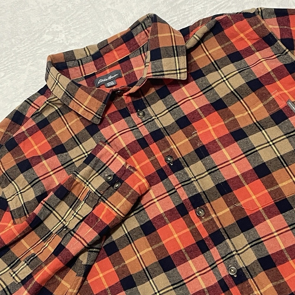 Eddie Bauer Mens Flannel Button Up Shirt Red Black Plaid Long Sleeve XXL Cotton